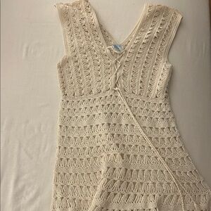 Cream Crochet V-Neck Sleeveless Dress